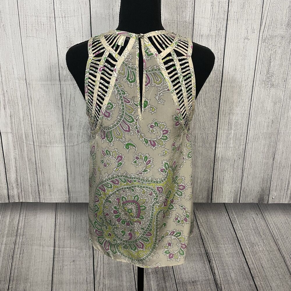 Anthropologie Leifnotes Women's Size 2 Multicolor Paisley Silk Lattice Trim Top - Picture 5 of 9